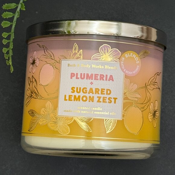 BBW Plumeria + Sugared Lemon Zest Bath & Body Works 3 Wick Candle - Picture 5 of 10